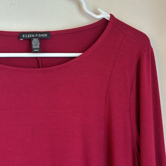 Eileen Fisher women Crew neck tunic long sleeve red maroon deep red size Med EUC - Picture 6 of 9